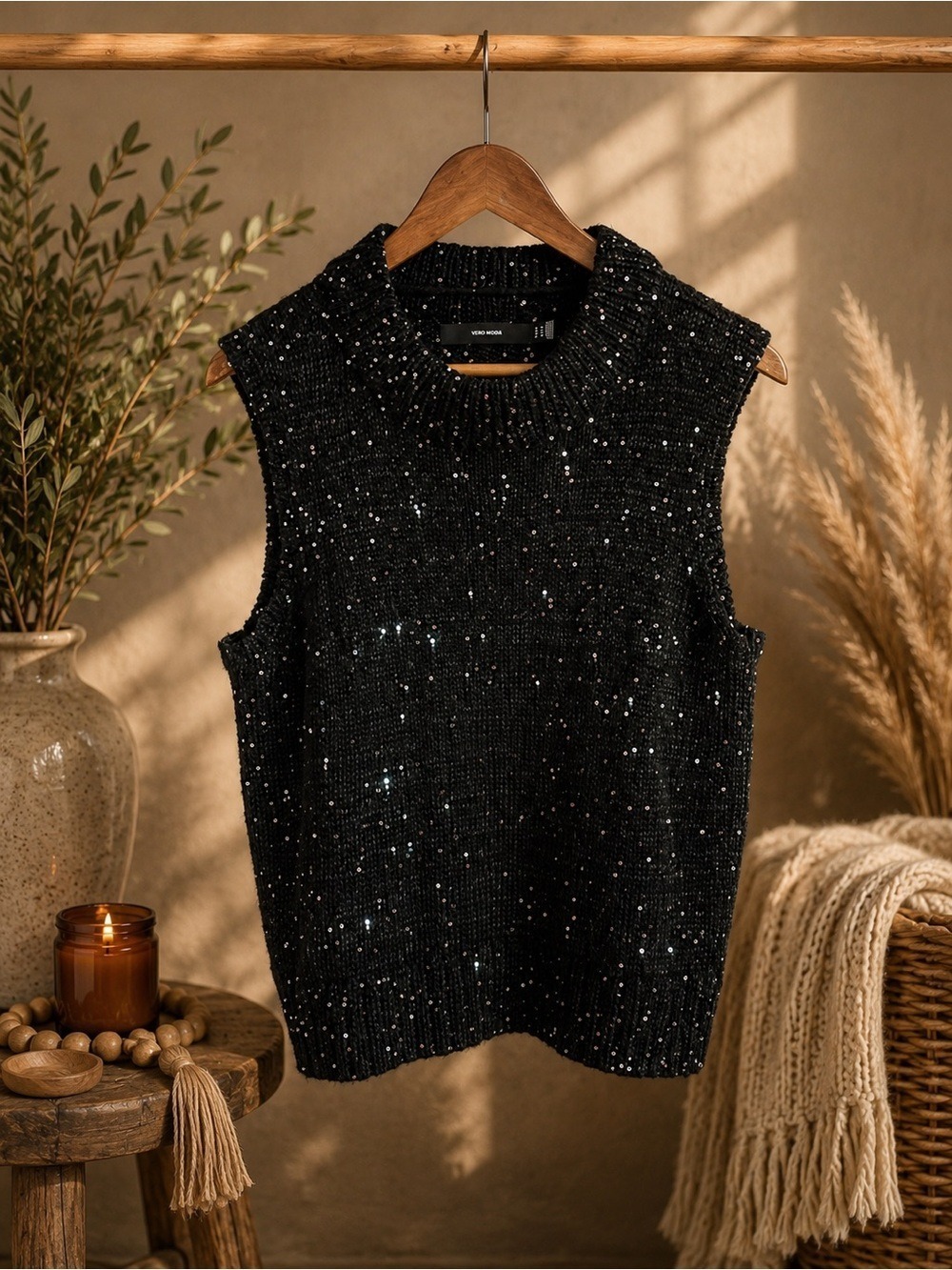 VERO MODA Holiday Sparkly Shimmer Going Out Sleeveless Top Size M/L With Stretch